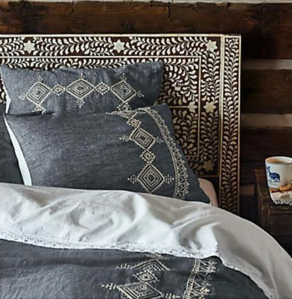 Anthropologie Embroidered Argenta Pillowcases King Size Linen Blend Set Of 2